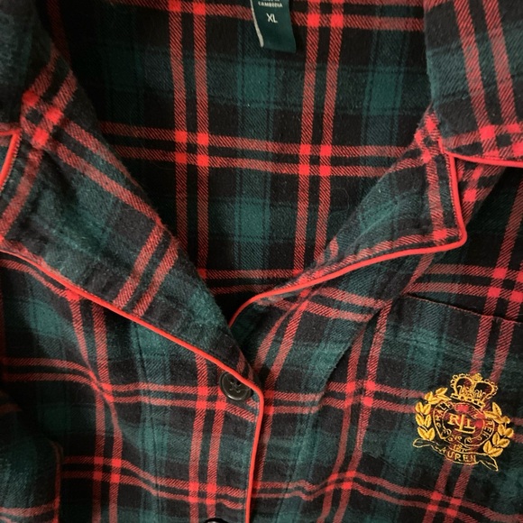 Lauren Ralph Lauren Red and Green Plaid Pajamas 100% Cotton w/gold emblem Xlarge - Picture 9 of 11